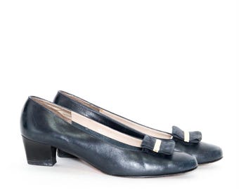VINTAGE 80s 90s Navy Blue Designer SALVATORE FERRAGAMO