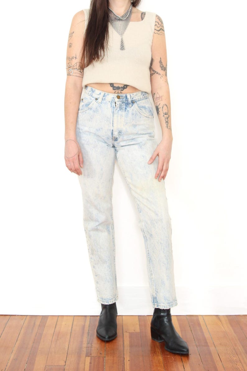 VINTAGE 1980s Freeway Gitano ACID WASH Relaxed Fit Denim Grunge Cotton Jeans || Tag Size S - 27" waist || N K J image 3