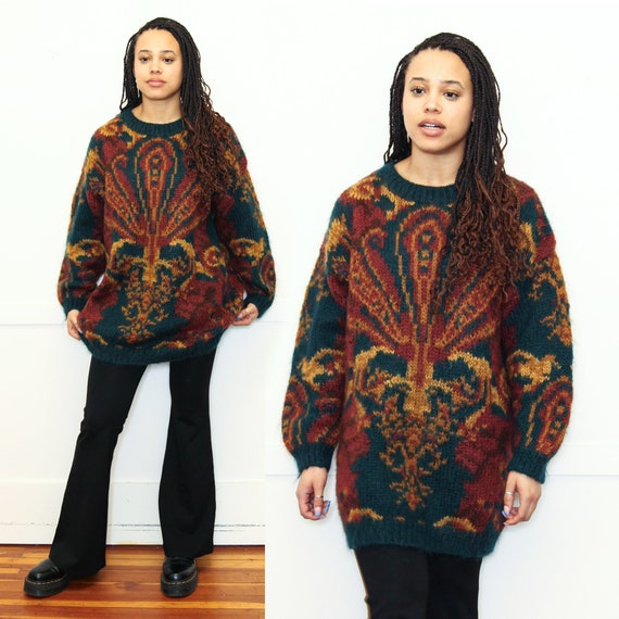 VINTAGE 80s Abstract Baroque Handknit Extra Long … - image 1
