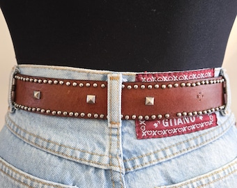 Dark Brown Leather Western Silver Square Circle Studded  display picture 1