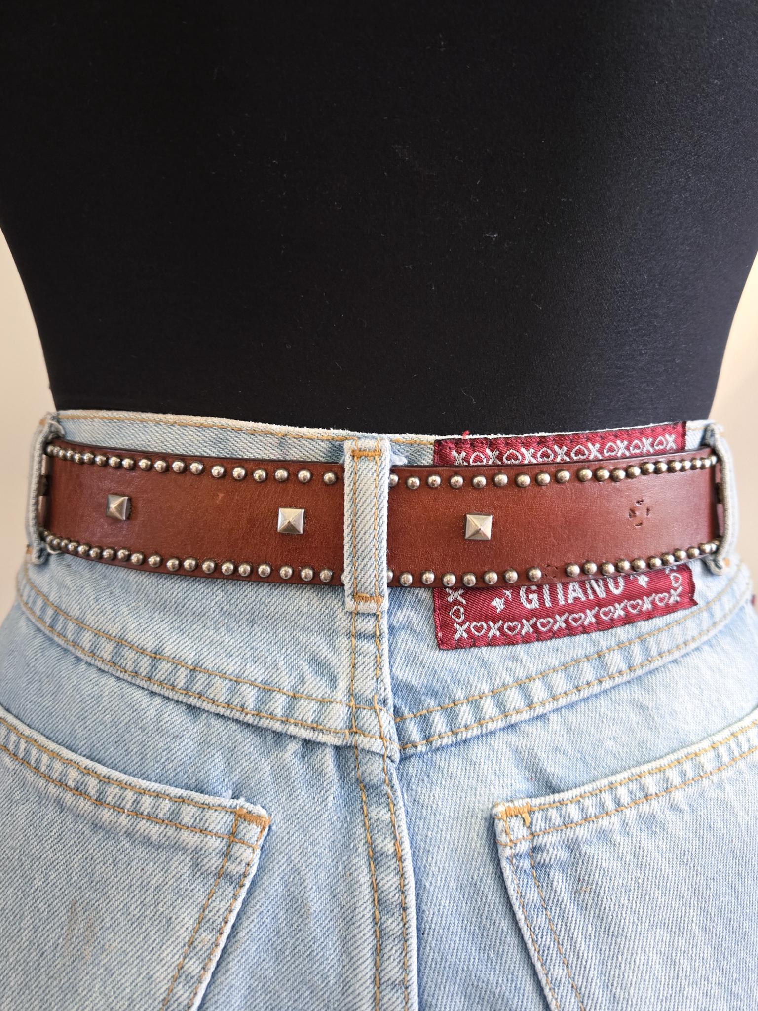 Dark Brown Leather Western Silver Square Circle Studded  display picture 1