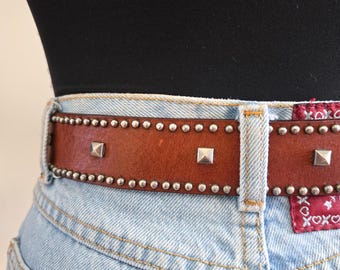 Dark Brown Leather Western Silver Square Circle Studded  display picture 2