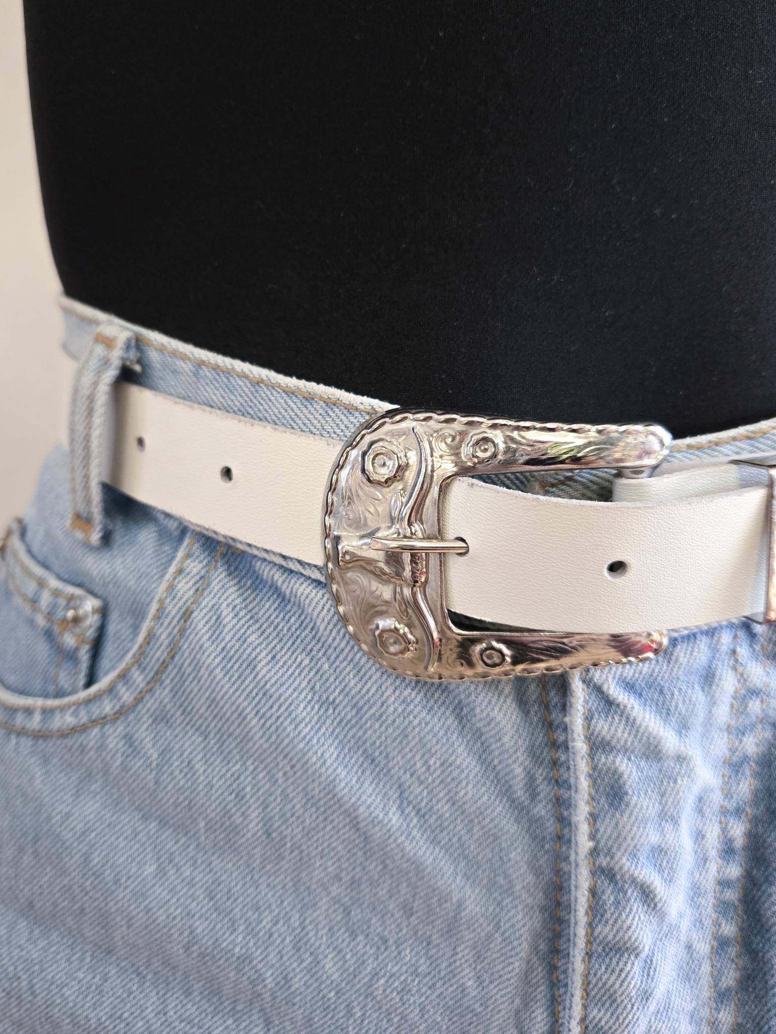 Antique Silver Tone Natural Stone Chip Western Boho Belt 43\