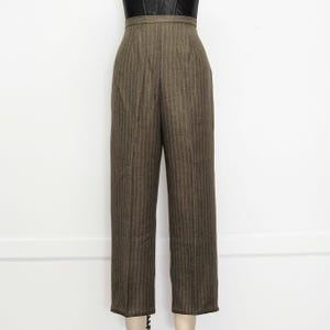 VINTAGE 80s 90s Olive Green PINSTRIPE High Waist Straight Wide Leg Minimalist Preppy Menswear Chic Academia Size 8 Medium