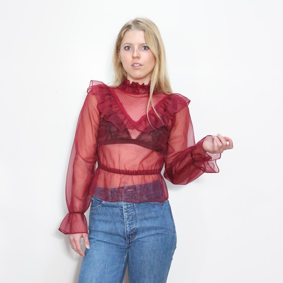 burgundy sheer top