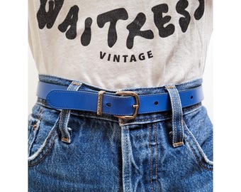 VINTAGE 80s 90s Solid TEAL Green Blue SUEDE Leather Gold  display picture 1