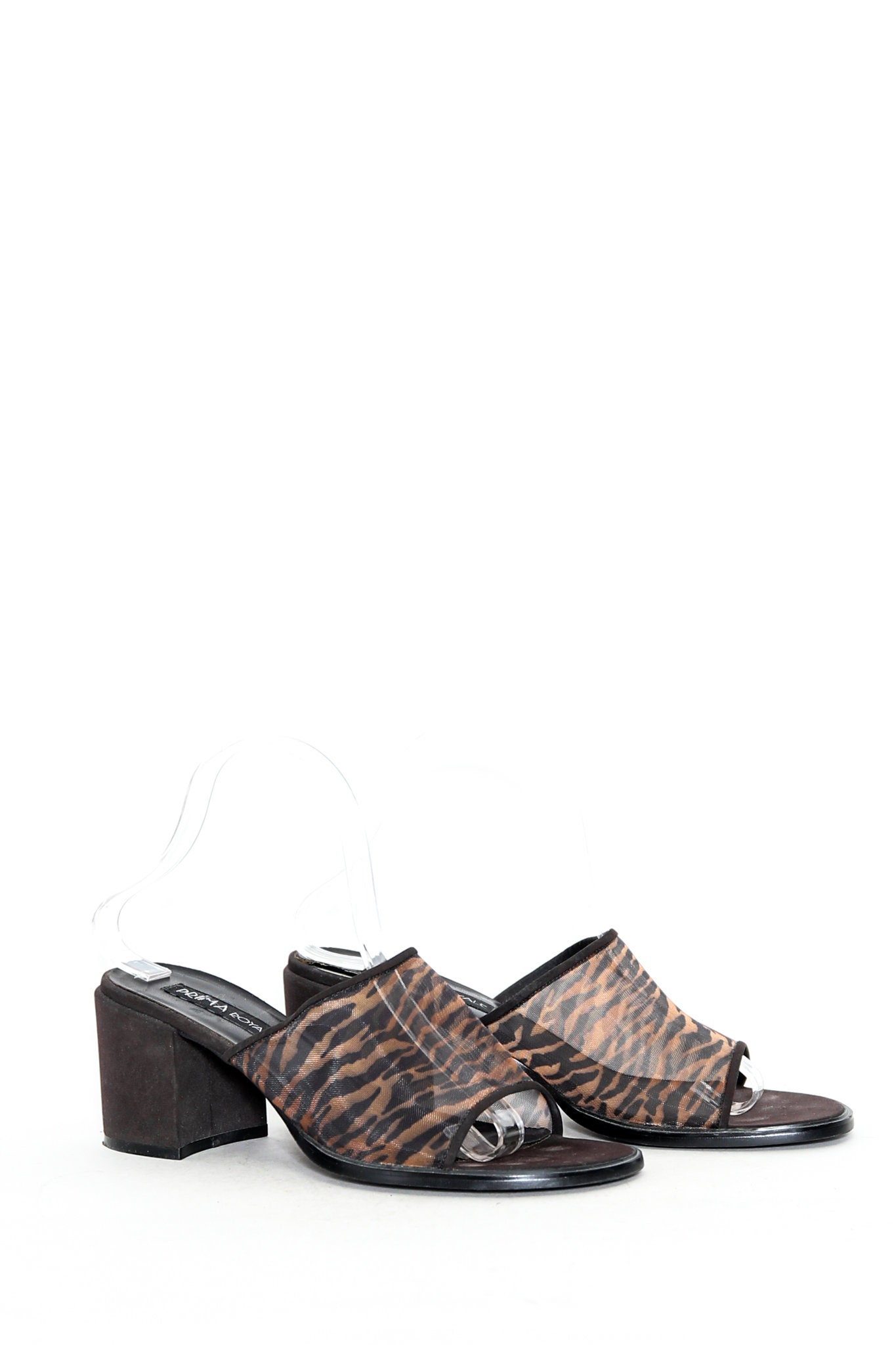 theory luxe SHEER STRIPE PRINT MEE／38 VINTAGE 80s 90s Y2K Brown Leather Sheer Tiger Animal Print