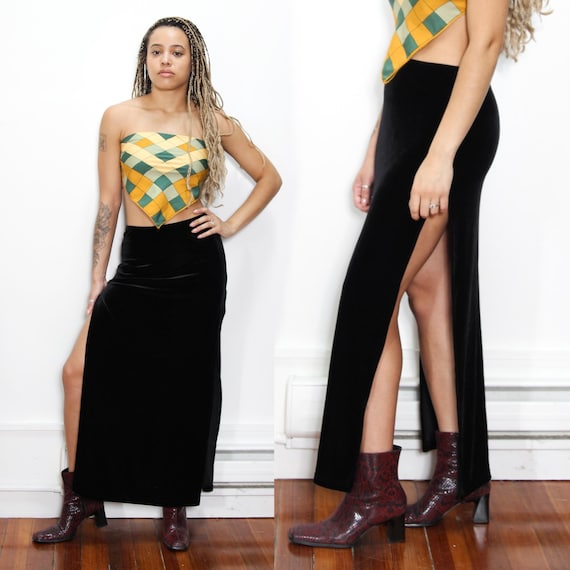 Black velvet 90s skirt deals
