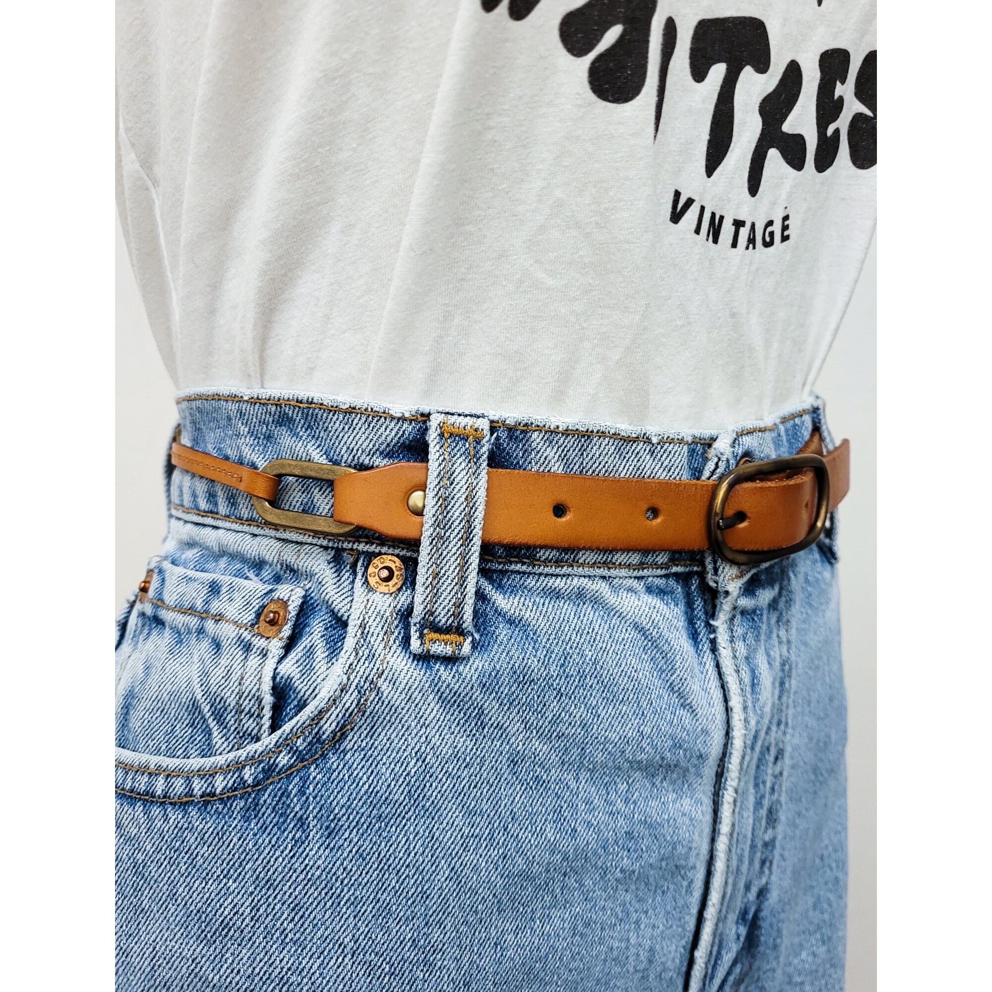 VINTAGE 90s 2000s Y2K Brown Skinny Leather Chain Link Loop VINTAGE 90s 2000s Y2K Brown Skinny Leather Chain Link Loop