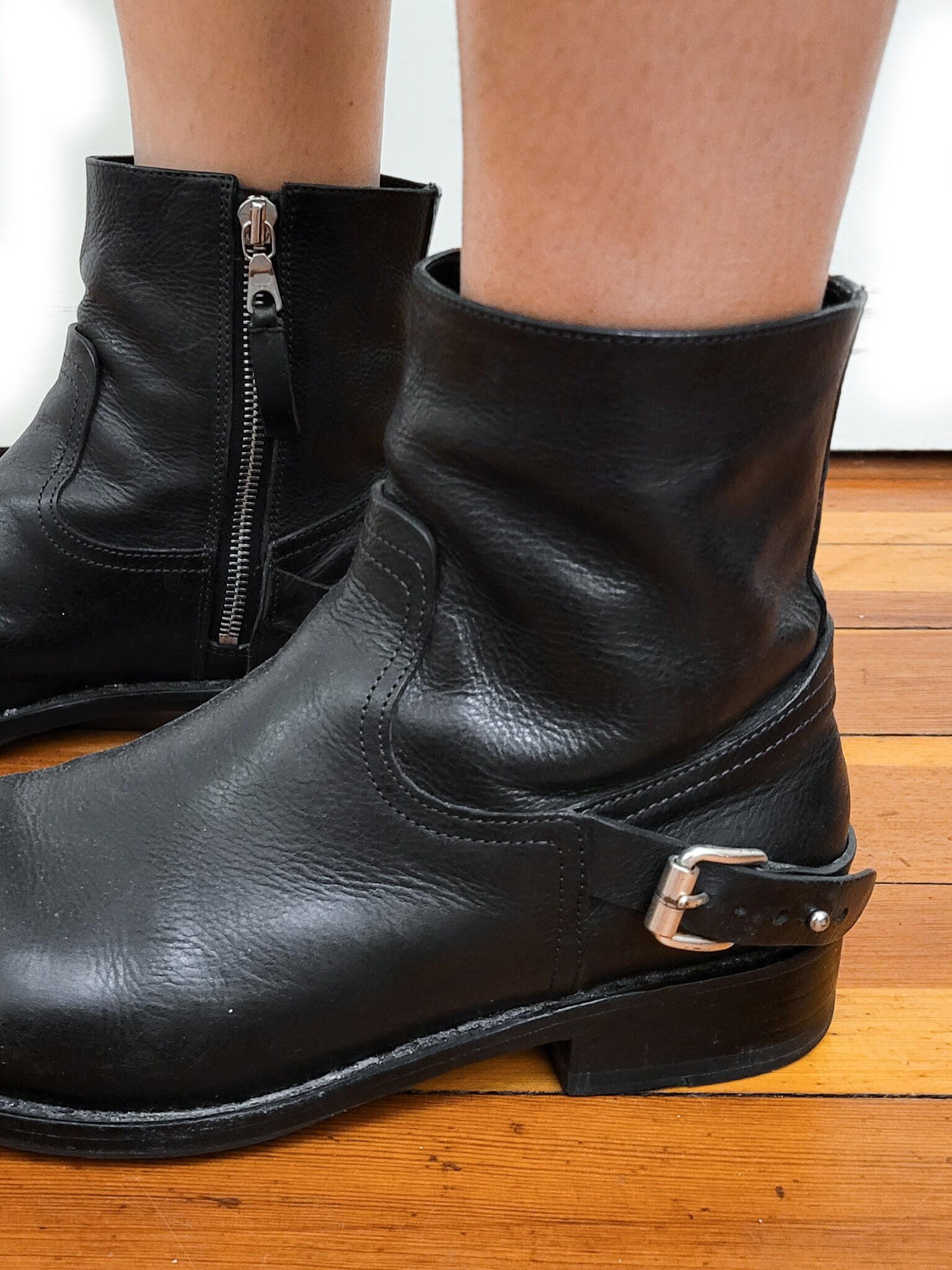 Buy Cool Rag & Bone BLACK LEATHER Grunge Silver Metal