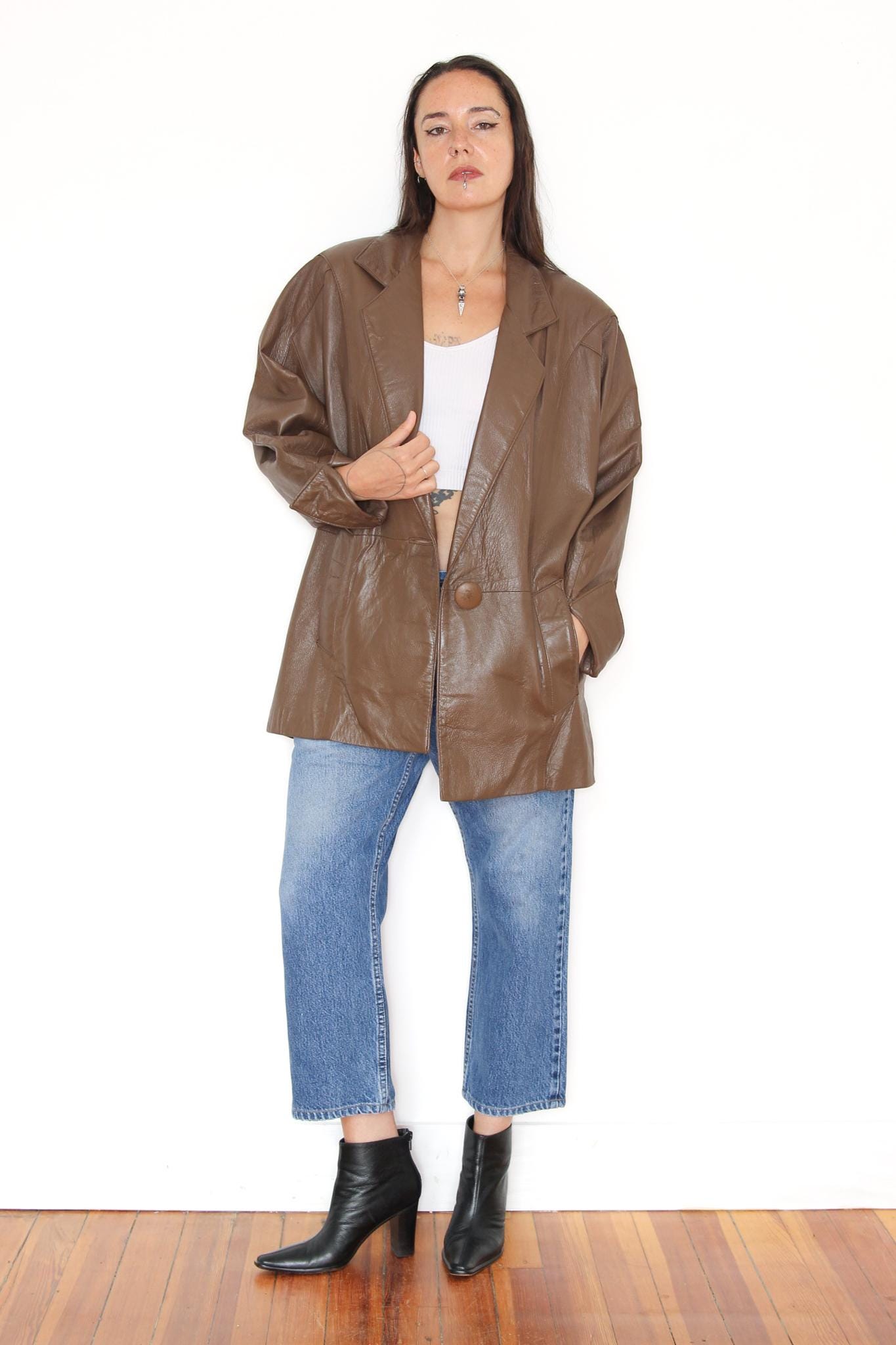 VINTAGE 70s 80s Brown Buttery Soft Leather Avant Garde Futuristic