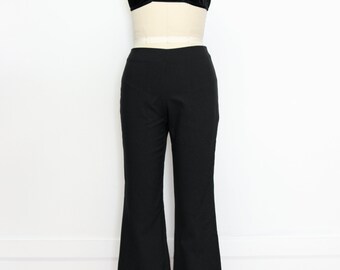 VINTAGE 90s 2000s Y2K Black Mid Low Rise FLARED Trouser Pants