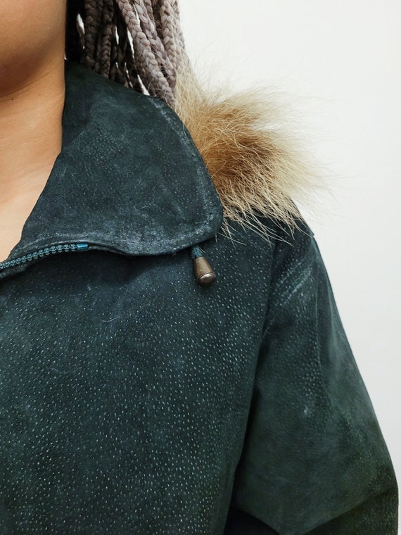 VINTAGE 80s Forest Green SUEDE LEATHER Heavy Puff… - image 9