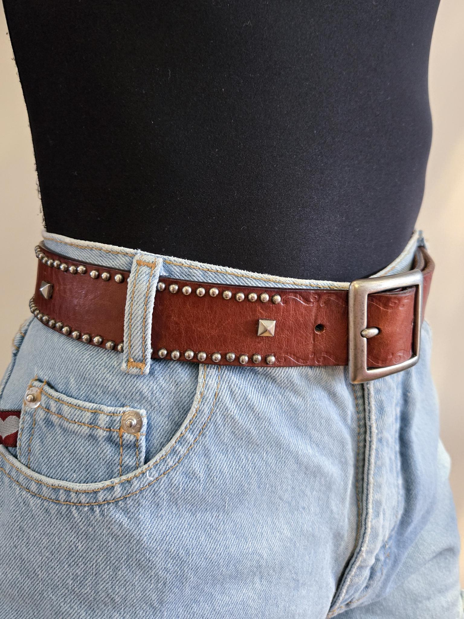 Dark Brown Leather Western Silver Square Circle Studded  display picture 2