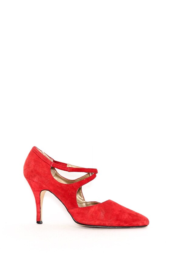 VINTAGE 80s 90s Lipstick Red Suede Leather CLUELESS CHER Style High Heel Pointy Toe Stiletto Criss Cross Strappy Shoe 8 Etsy UK