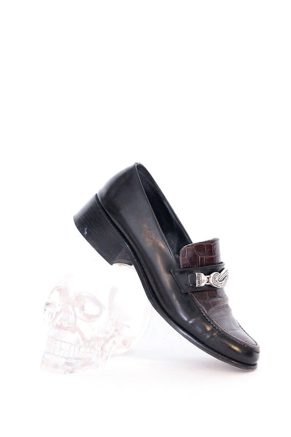 VINTAGE 80s 90s BRIGHTON Black Brown Colorblock Alligator