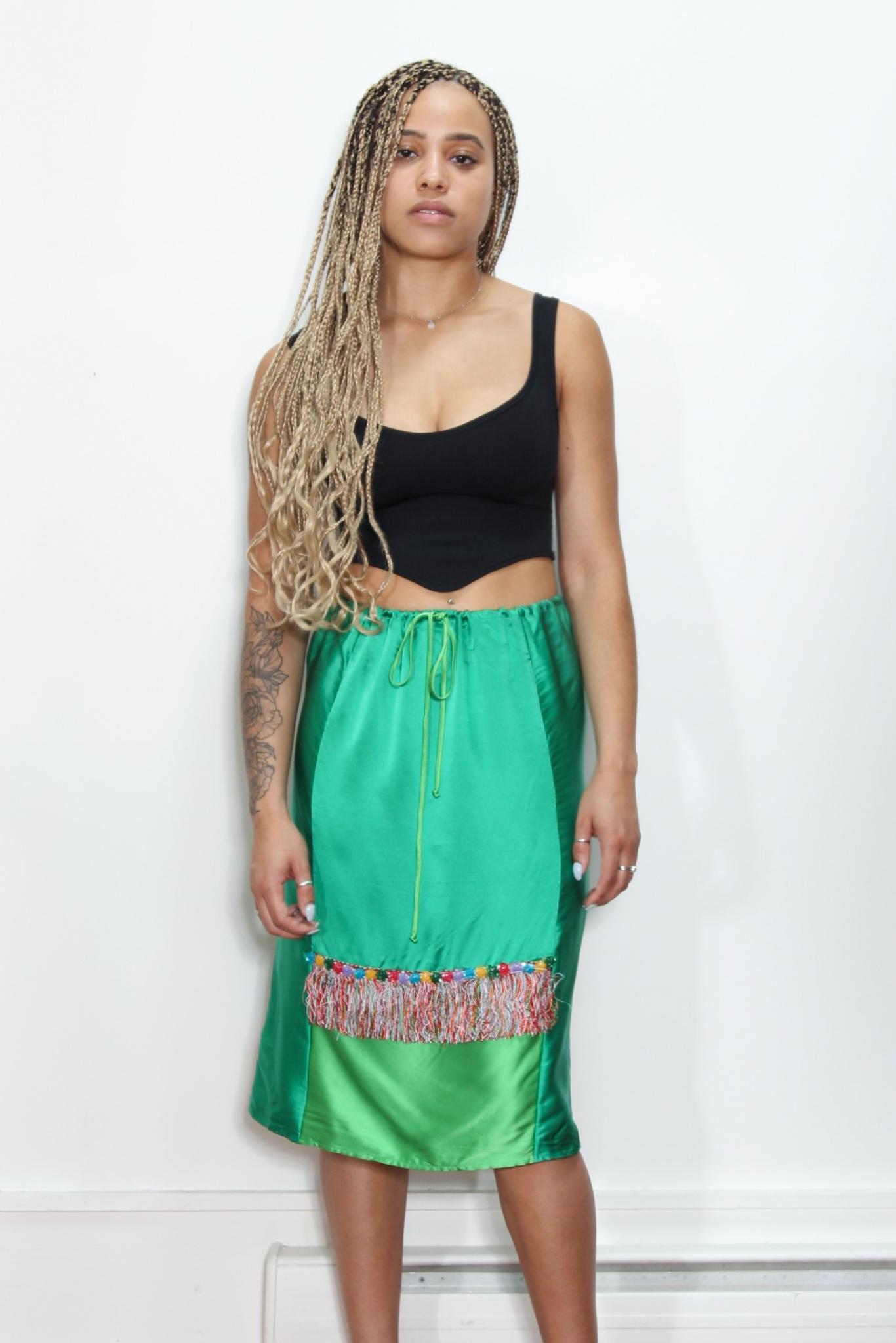 【MOISESNIETO】 GREEN FUR slit SKIRT Elie Saab Slits Silk Mini Skirt | Green | FARFETCH