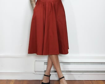 VINTAGE 70s Burnt Sienna High Waist Wide CUMMERBUND Gathered Circle Swing A-Line Skirt || Hippie Boho Cottagecore || 26&quot;