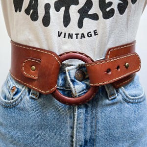 VINTAGE 90s Y2K Dark Brown EXPOSED White Stitch Leather  display picture 2