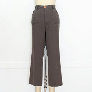 VINTAGE 90s 2000s Y2K Brown HIGH WAIST Wide Leg Buttoned Trouser Pants Bottoms Academia Minimalist Normcore Size Large