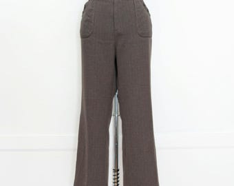 VINTAGE 90s 2000s Y2K Brown HIGH WAIST Wide Leg Buttoned Trouser Pants Bottoms Academia Minimalist Normcore Size Large