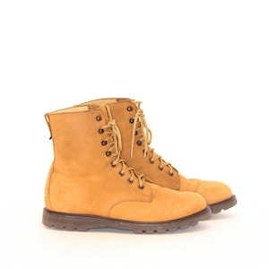 VINTAGE 90s Yellow Brown SUEDE LEATHER Rockport Lace Up Construction Work Style Ankle Boots Lace Up Hiker Hiking Size 9.5