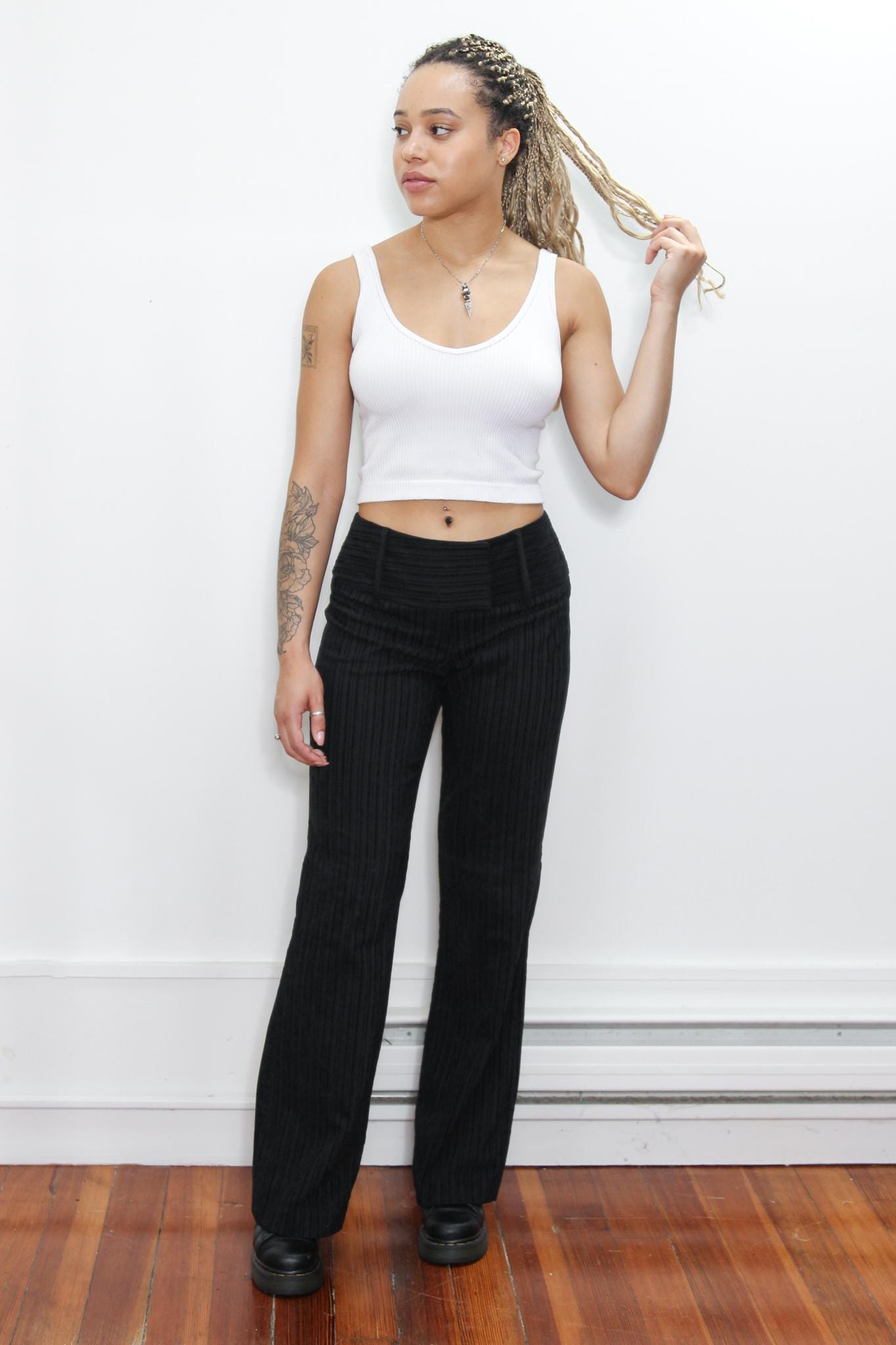 VINTAGE 90s 2000s Y2K Black Low Waist Wide HIP SLUNG Velvet