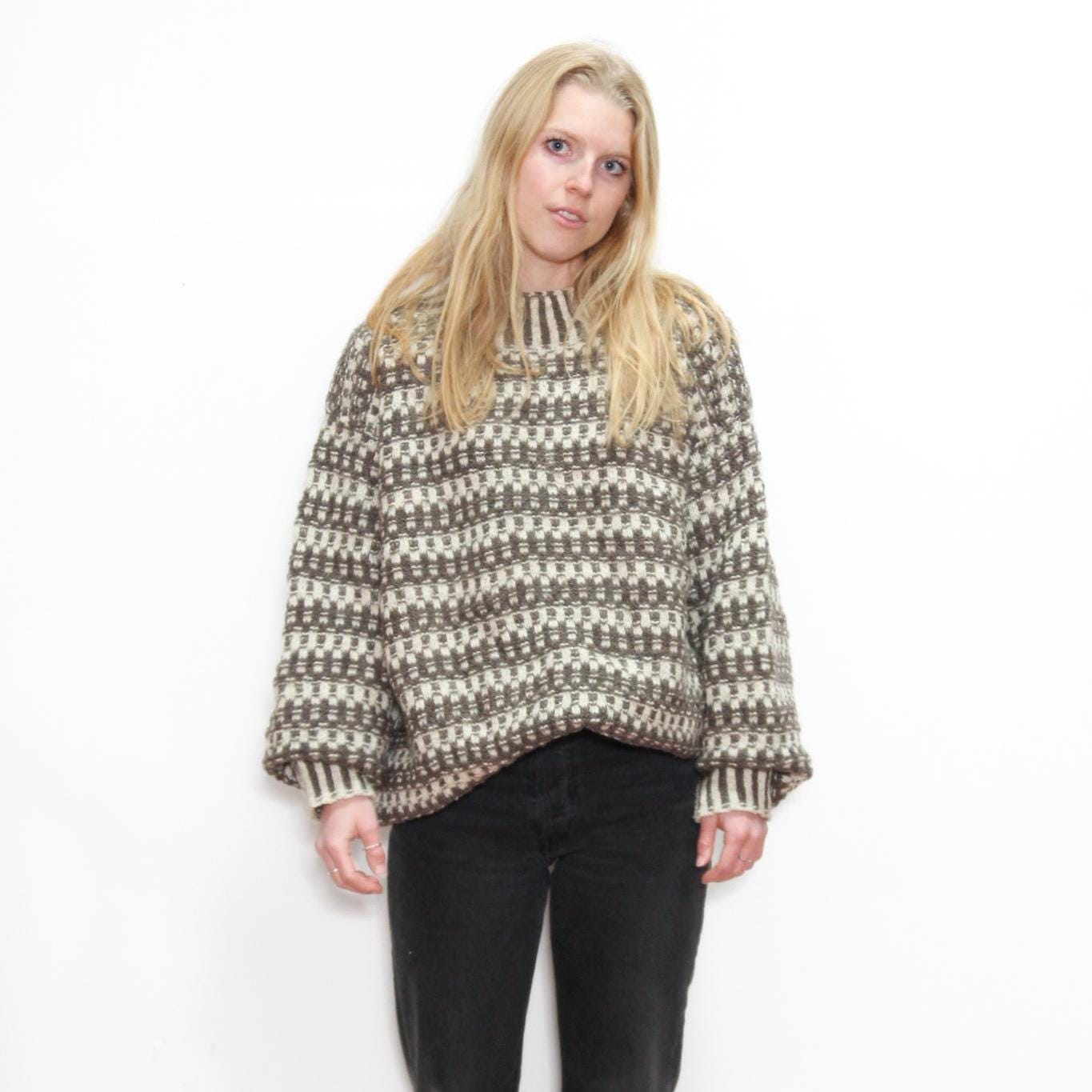VINTAGE 90s TIMBERLAND Weathergear Handknit Wool Brown Beige 