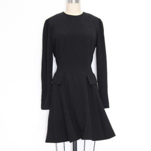 VINTAGE 70s 80s Black Textured Military Style Long Sleeve Fit & Flared Voluminous Ruffled mini Skirt Dress Goth Witchy S M