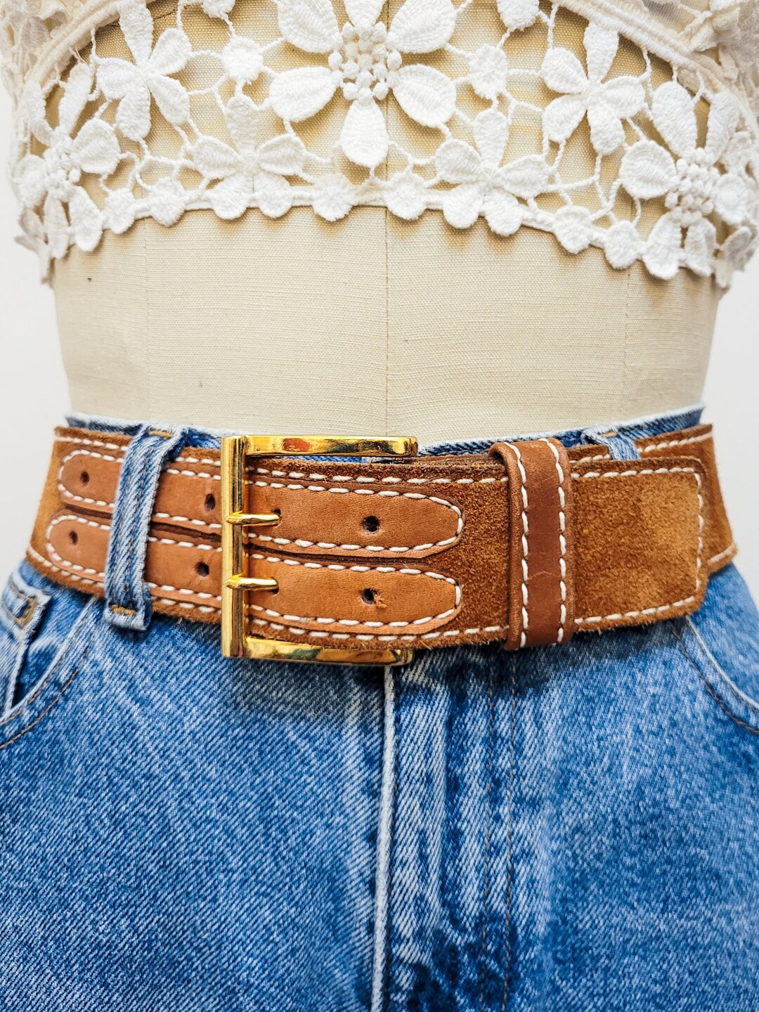 Scervino Street Light Brown Leather Gold Double Buckle Waist Belt main image 1
