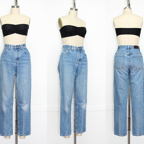 VINTAGE 90s Denim Blue Faded High Waist LL BEAN Distressed Cotton Jeans Pants Bottoms Minimalist Grunge Streetstyle Size 4