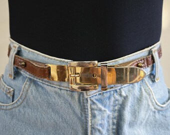 Vintage Chicos‎ Leather Belt Women Small Gold Tone Horseshoe Buckle Dark Brown Horse Shoe Buckle Belt | Shop Online – Freedman main image 4