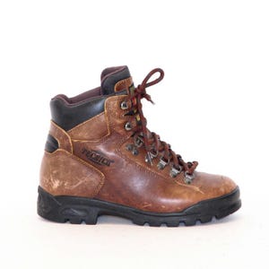 VINTAGE 80s 90s BROWN Leather TECNICA Sturdy Hiking Lace Up Boots Hiker Outdoorsy Cushioned Rubber Sole Size 6