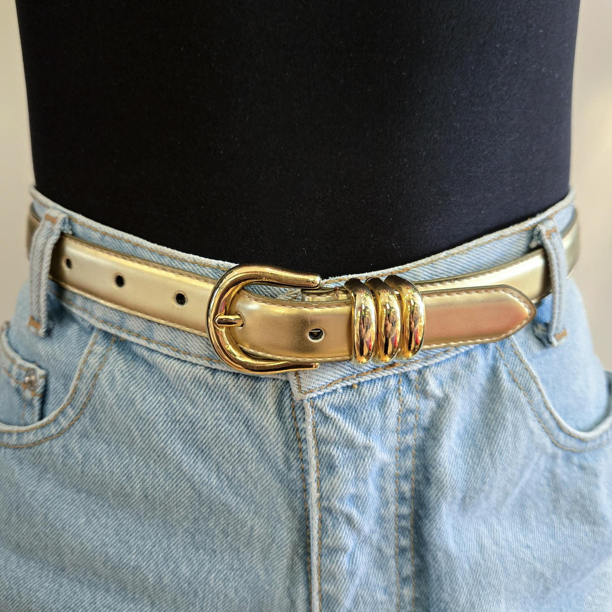 VINTAGE 80s 90s Gold Leather Triple Loop Holder Disco Fun