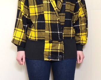 VINTAGE 80s 90s Yellow PLAID Tartan Grunge Lumberjack Double