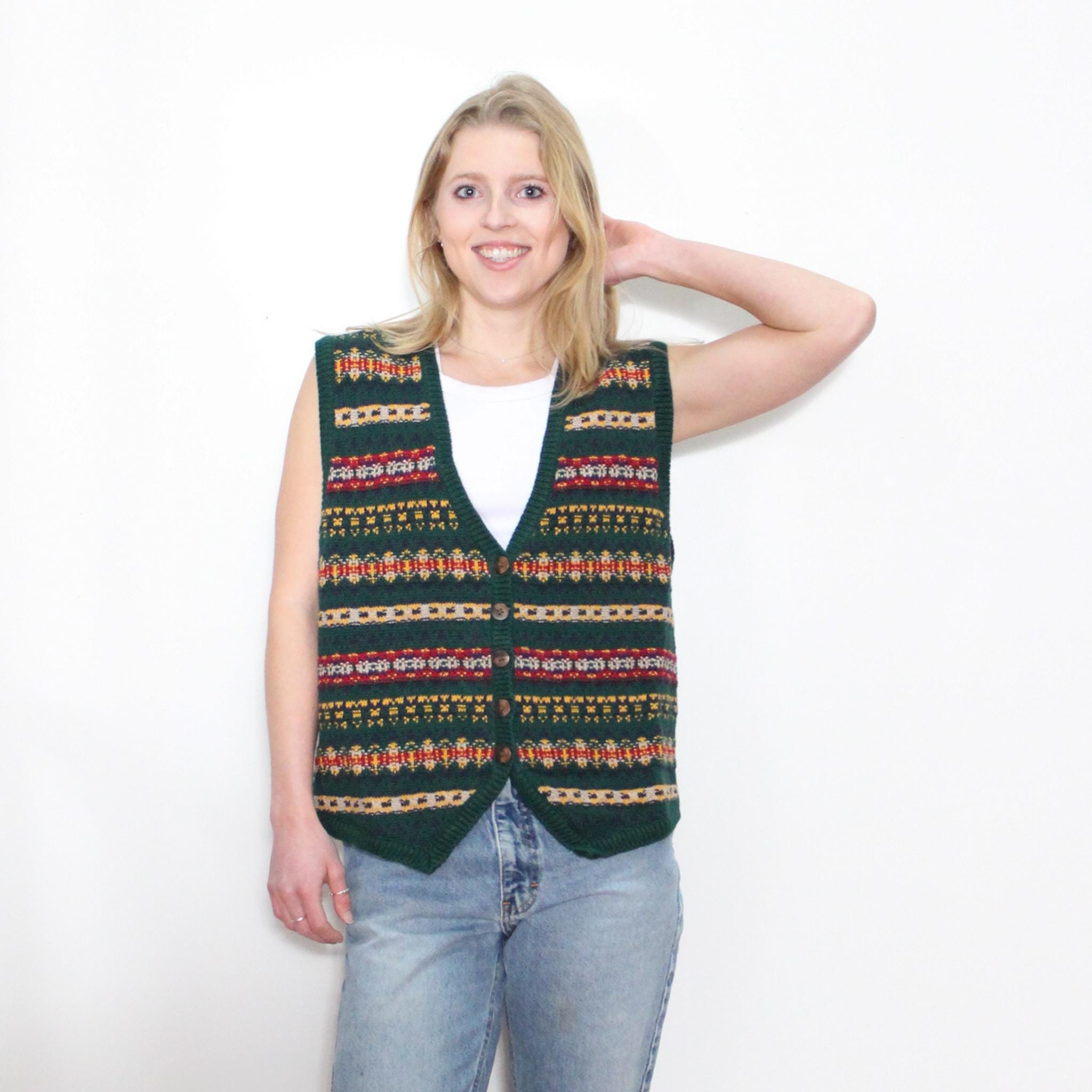 トップス Vintage Color Pattern Vest il_fullxfull.3776554408_jnig.jpg