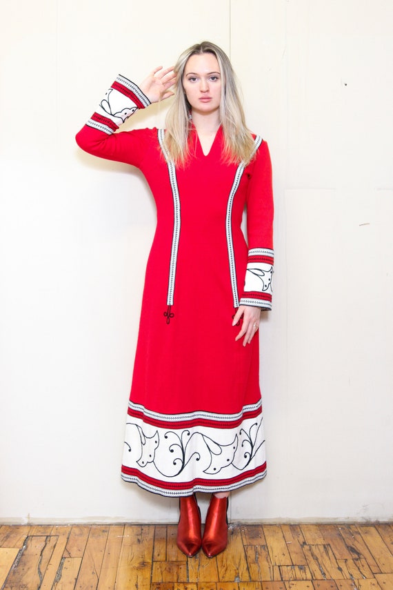 VINTAGE 70s Fashion Red White HIPPIE Boho Bohemia… - image 3