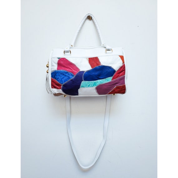 VINTAGE 80s White Leather Magenta Pink Rainbow Multicolored