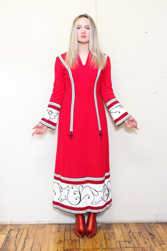VINTAGE 70s Fashion Red White HIPPIE Boho Bohemia… - image 2