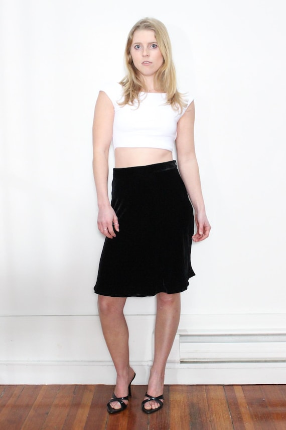 VINTAGE 90s GAP Black Silk Mix VELVET Bias Cut High Waist Knee