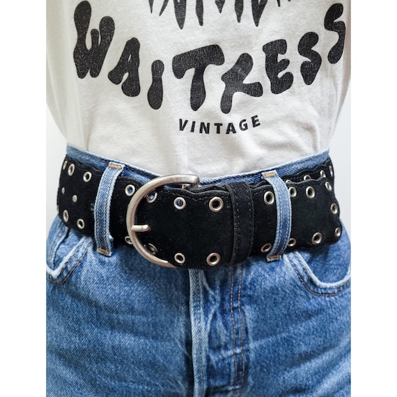 最新人気 90s VINTAGE JUMBO Studded Silver Leather SUEDE Black パンツ