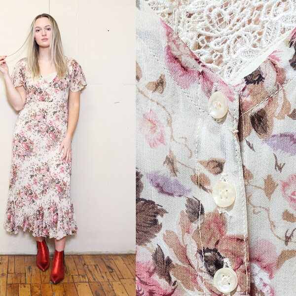 The Godet Skirt - brown with red and pink floral