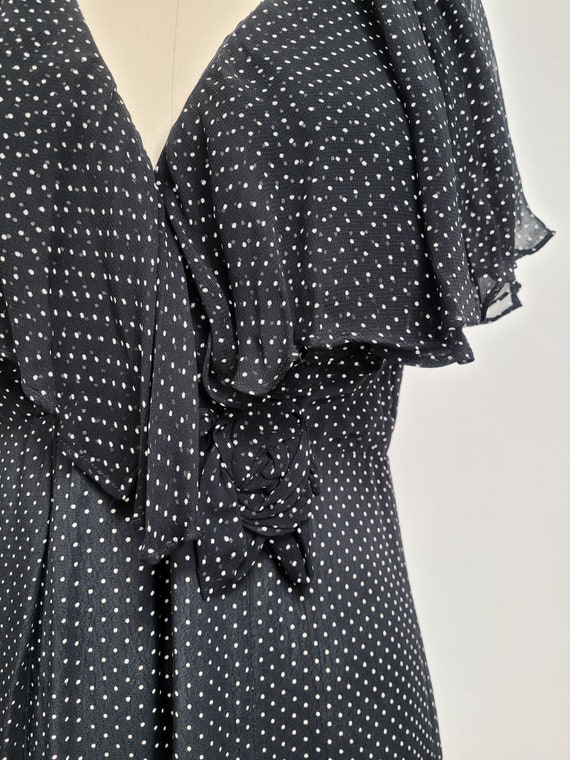 VINTAGE 80s Black Beige Mini POLKA DOT Silk Sheer… - image 8