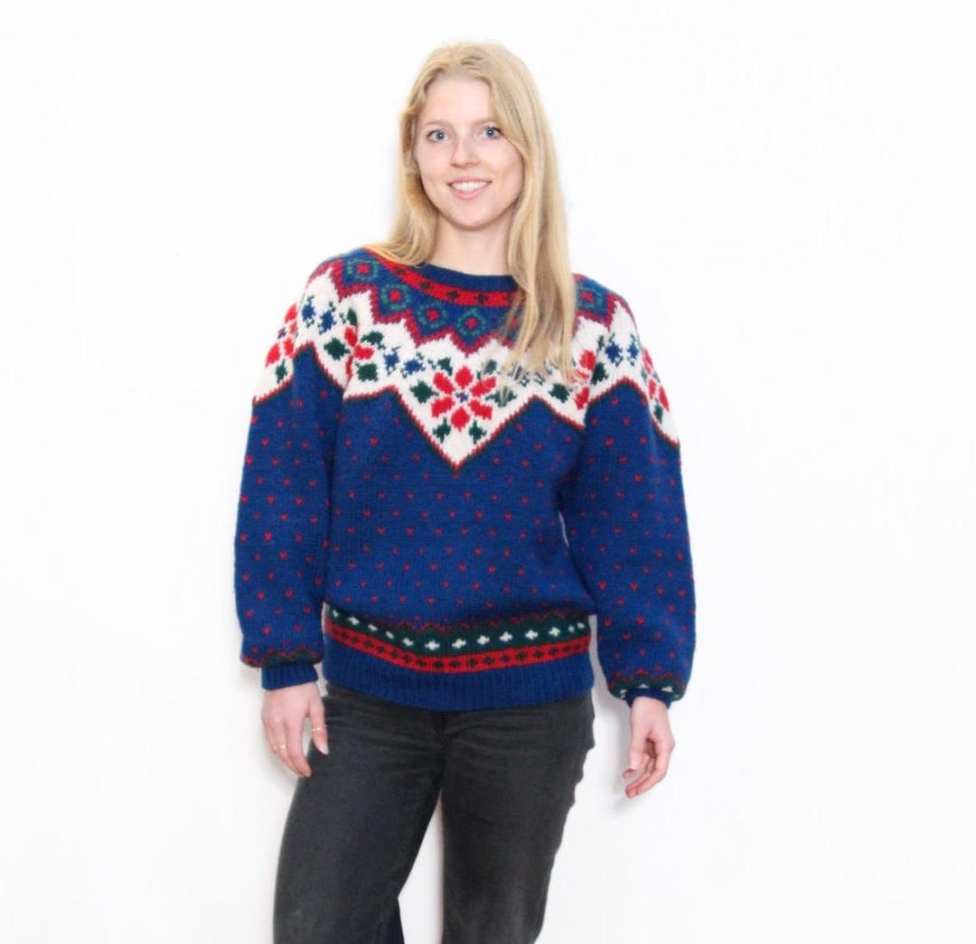 VINTAGE 80s 90s EDDIE BAUER Wool Blue Holiday Winter Fair Isles