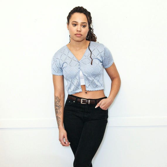 VINTAGE 90s Light Pale Blue POINTELLE Lace Perforated Scallop Trim