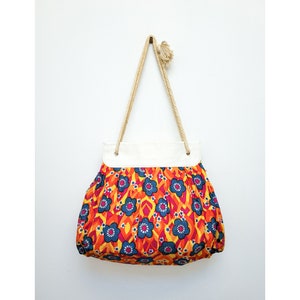 VINTAGE 60er 70er Jahre Knall Neon FLORAL Psychedelic Flower Power Kind Jumbo Vinyl Seil Hippie Boho Tragetasche