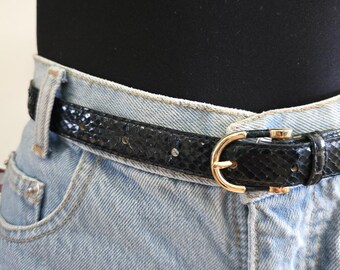 VINTAGE 80s 90s NAVY Genuine Snakeskin Leather Skinny Chic  display picture 2