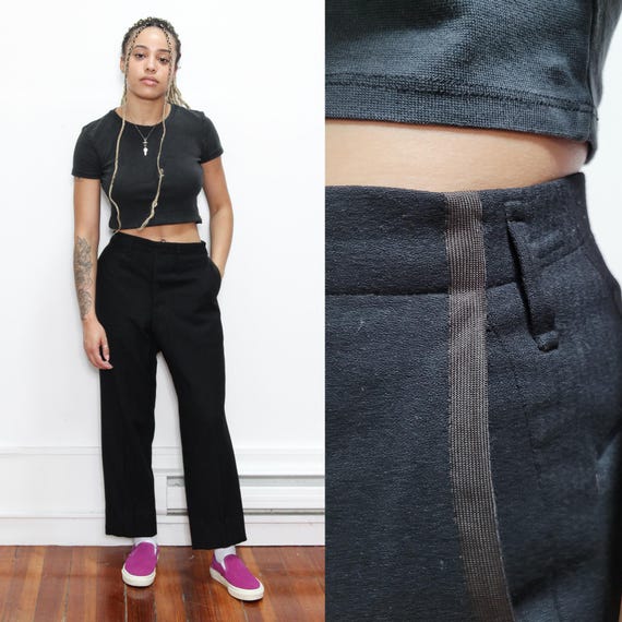 超可爱 VINTAGE Worker POSTAL Side Striped WOOL Slung Hip Black 90s パンツ