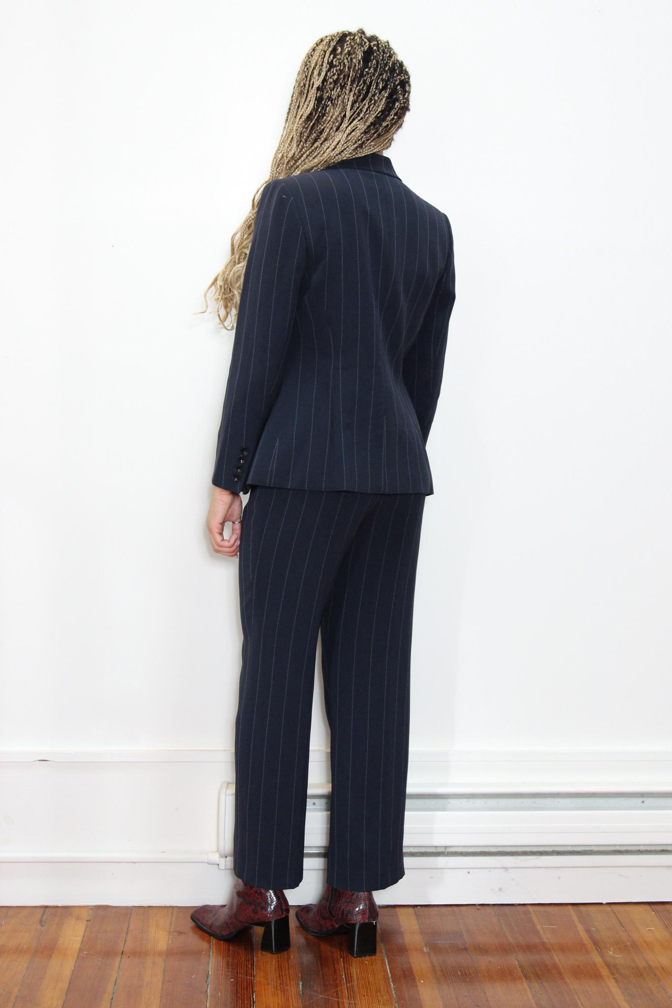 VINTAGE 90s 2000s TALBOTS Navy Blue White PINSTRIPE 2 Piece