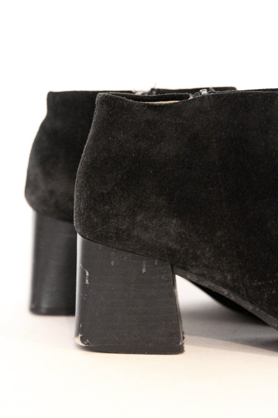 VINTAGE 90s Black SUEDE LEATHER Ankle Stacked Hig… - image 8